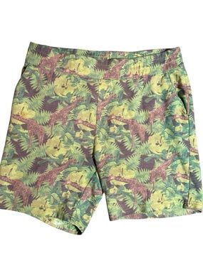 Men's Tropical Giraffe Print Flat Front Shorts - Green